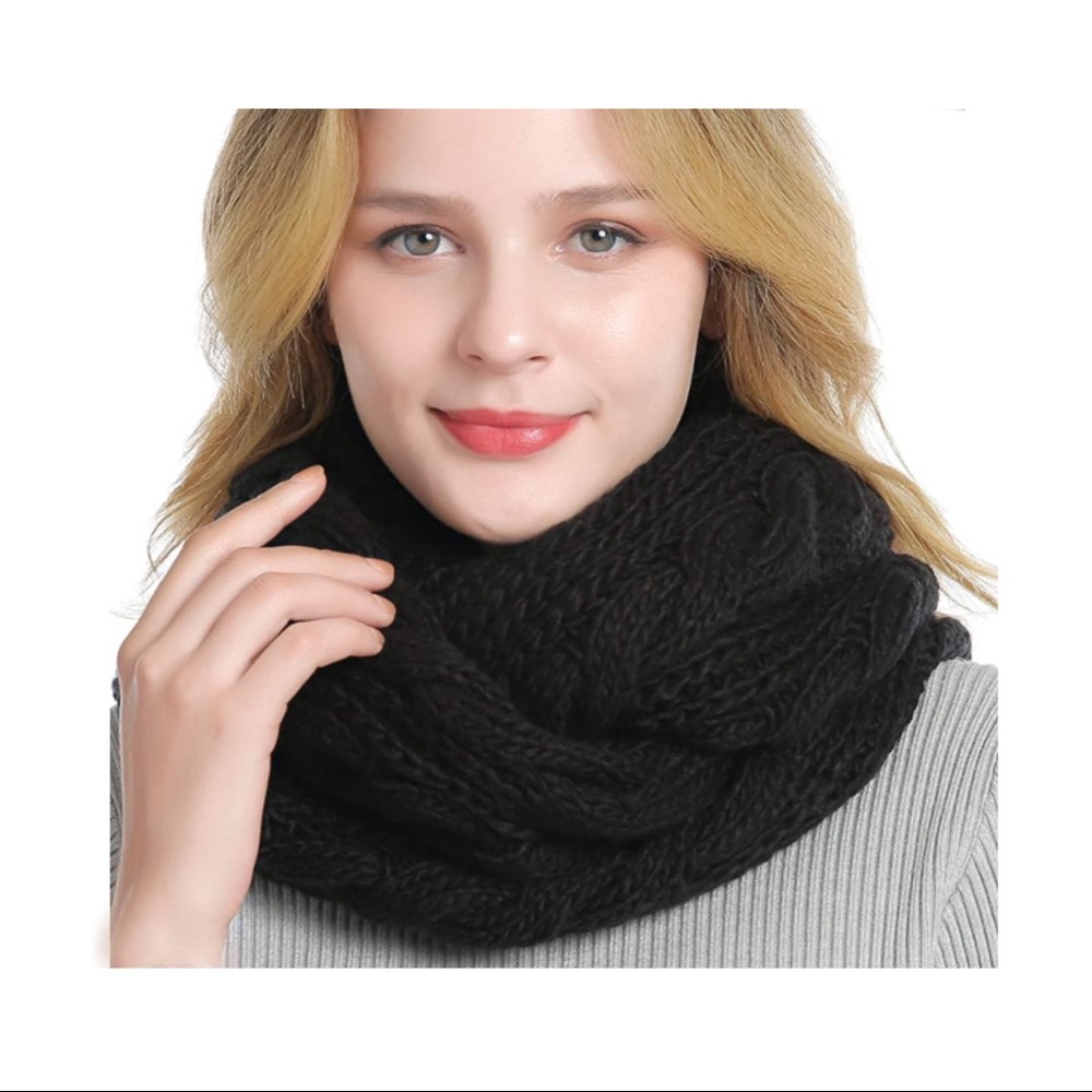 Chunky Hat Scarf Set Cable Knit Beanie Gloves Winter Accessories Womens Woven - Picture 7 of 8